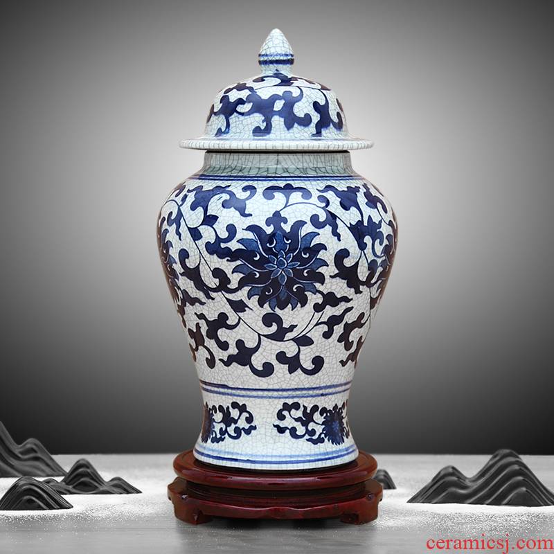 Blue and white porcelain of jingdezhen ceramics glaze cracks general tank storage place of Chinese style household archaized decorations sitting room
