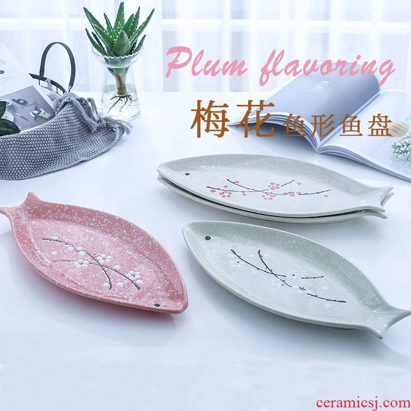 Ceramic dish fish creative household contracted food dish and Japanese - style tableware glaze color large rectangular steamed fish dishes