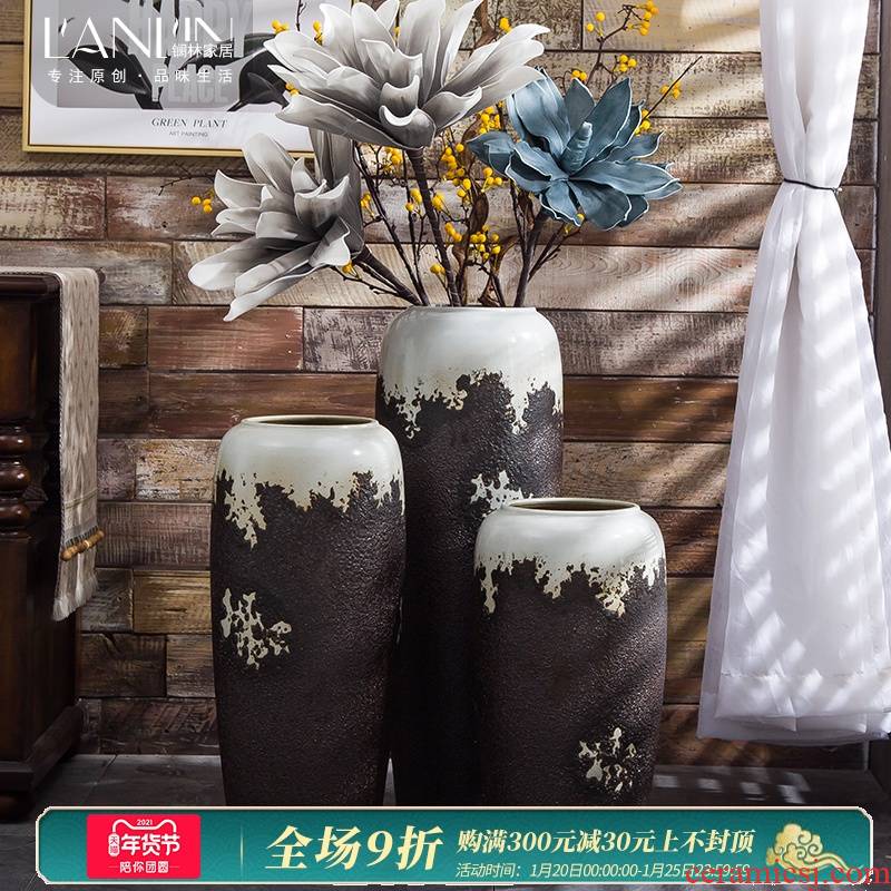 Retro ground vase furnishing articles dried flower arranging flowers sitting room adornment fake flowers, Chinese jingdezhen ceramic POTS simulation