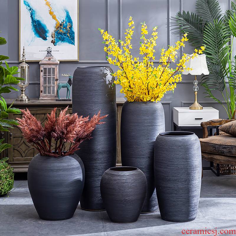 Jingdezhen ceramic large vases, flower arranging dried flowers of I sitting room is decorated furnishing articles Nordic contracted black pottery landing