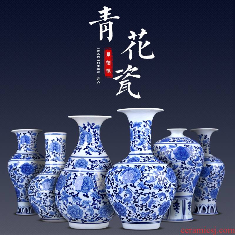 Jingdezhen ceramics antique hand - made of blue and white porcelain vase furnishing articles furnishing articles flower arrangement sitting room TV ark, home decoration
