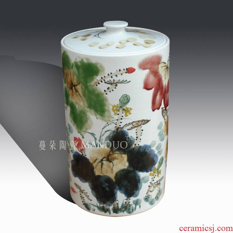 Jingdezhen ceramic porcelain hand - made lotus cover pot pu 'er cake receives, the seventh, peulthai the environmental m environmental tank