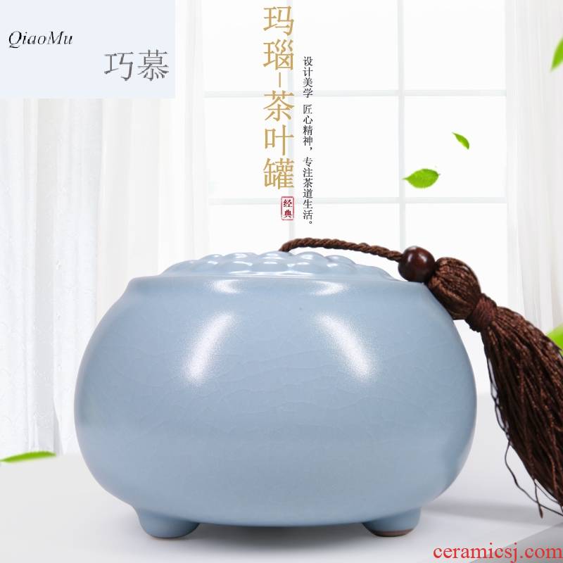 Qiao mu longquan celadon caddy fixings checking ceramic large green tea tea tea box of your up pu seal pot