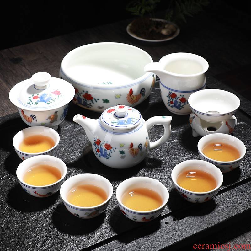 Hui shi chicken cylinder cup kung fu tea set suit household contracted jingdezhen porcelain ceramic color bucket cup modern ideas