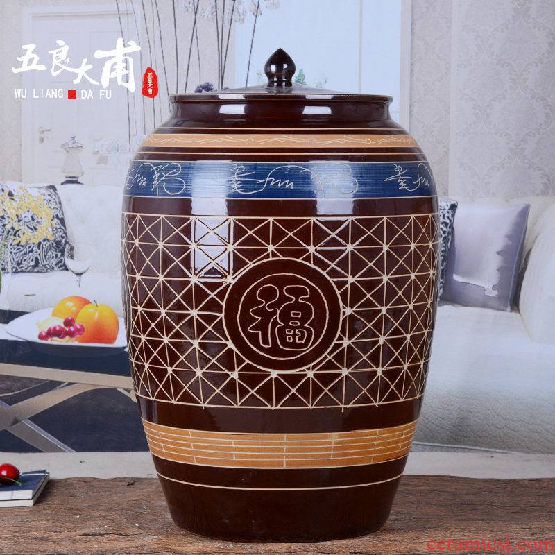 Jingdezhen ceramic barrel ricer box m altar seal pot 50 kg moisture insect - resistant flour cylinder tank 25 l storage tank