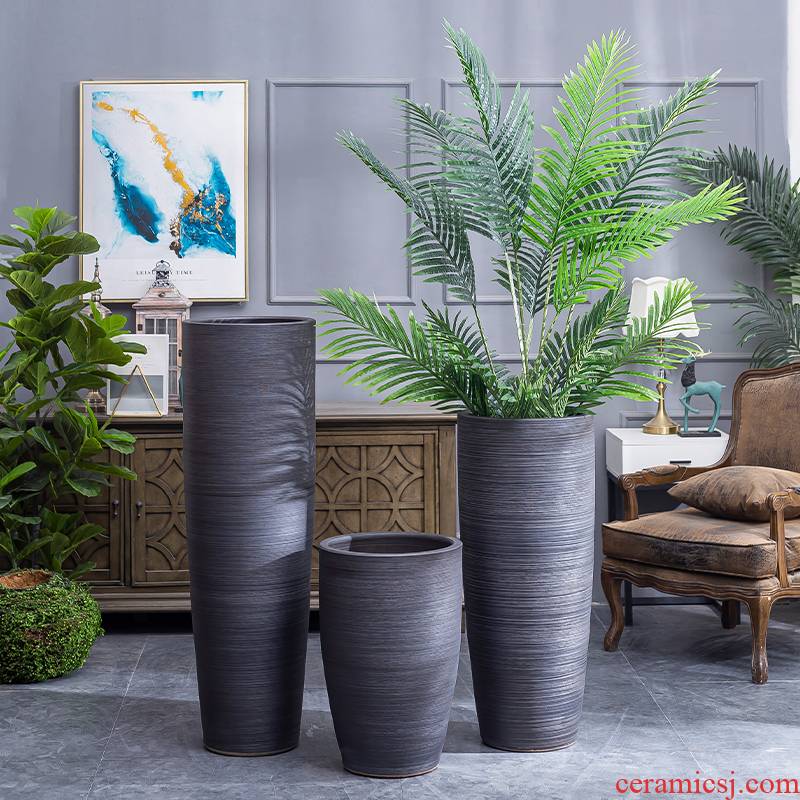 Restoring ancient ways of jingdezhen ceramic large large green plant adornment flowers hydroponics contracted black pottery flowerpot can plant trees