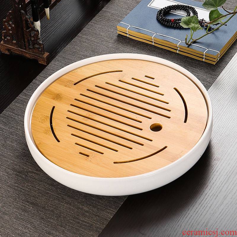 The kitchen contracted ceramic tea tray was kung fu tea set large household water storage Japanese round bamboo tray was dry plate of tea table