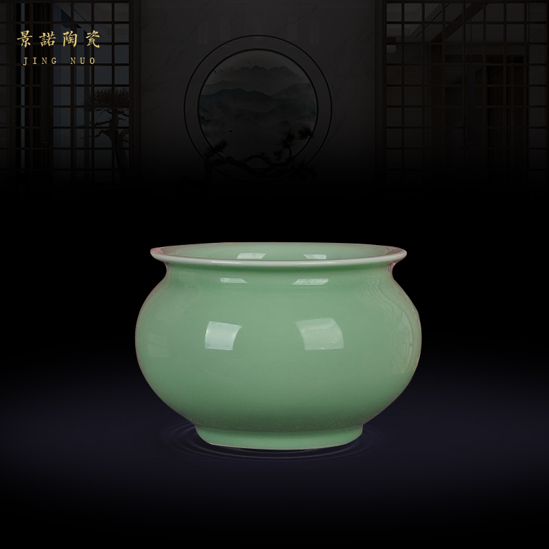 Jingdezhen ceramics basin of Chinese style pea green glaze censer writing brush washer from copper wire grass archaize home sitting room adornment is placed