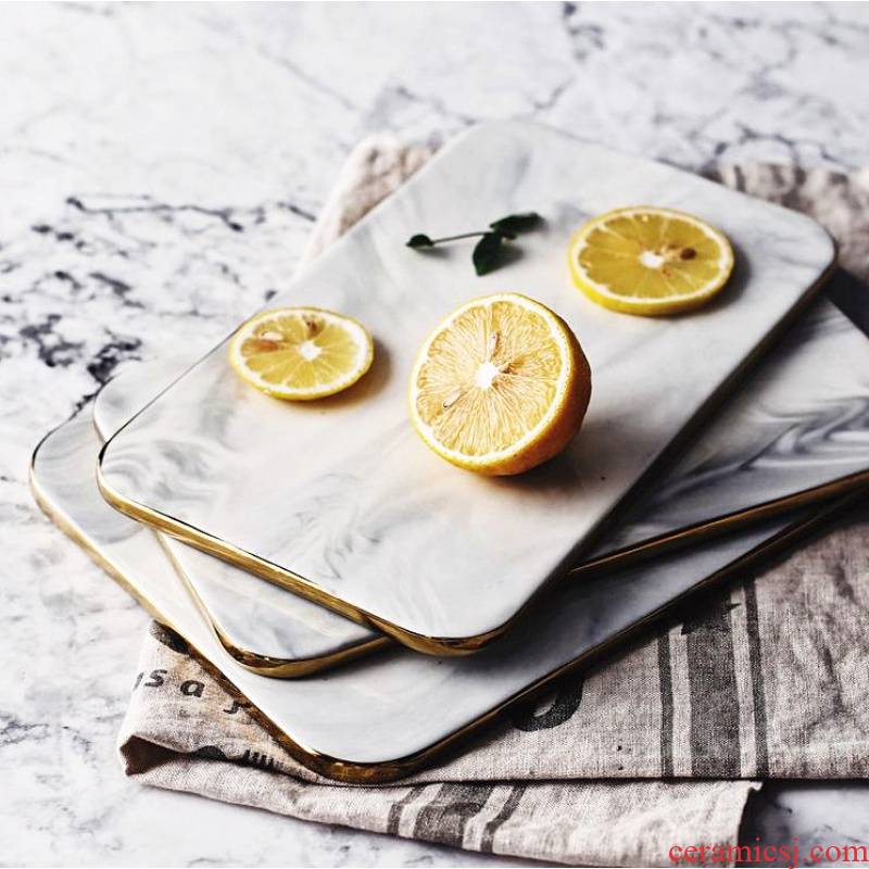 Northern wind ins marble plates Jin Bianpan ceramic bread board rectangular tray pallet pastry for western food