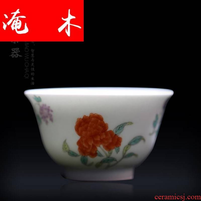 Flooded jingdezhen wood powder enamel a fold branch flowers figure cup hand - made porcelain cup sample tea cup tea tea set