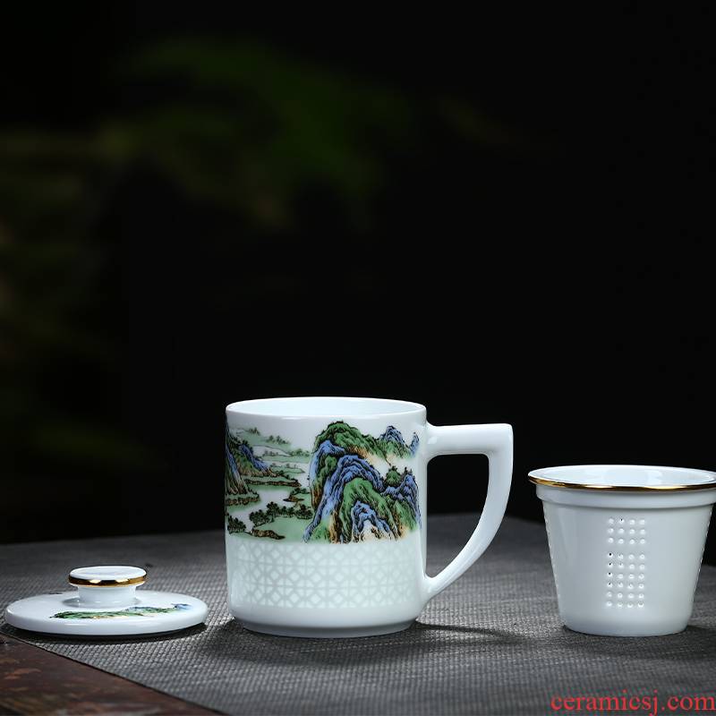 Jingdezhen creative checking exquisite ceramic cups with large capacity filter tank water glass office Chinese style