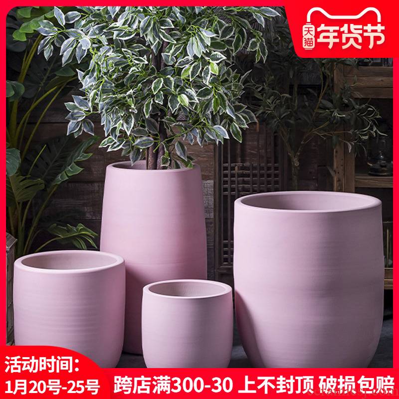 Northern wind ceramic flower pot creative interior living room balcony yard extra large ground high tree cylinder clearance
