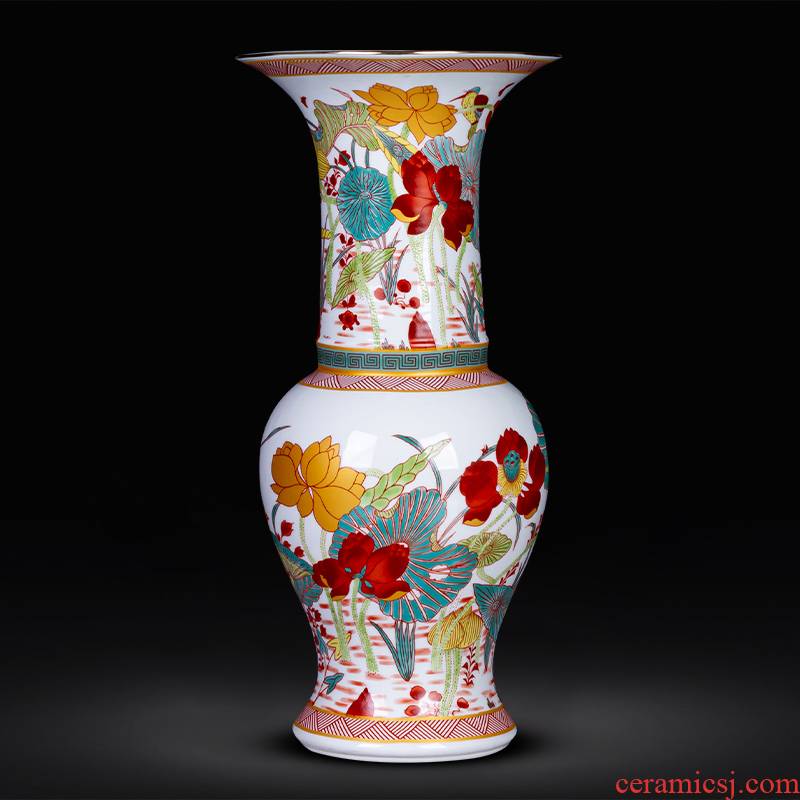 Jingdezhen ceramics colored enamel archaize floret bottle new sitting room porch decoration of Chinese style household furnishing articles furnishing articles