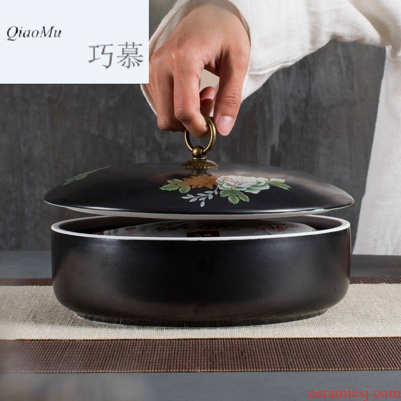 Qiao mu, black pottery tea box caddy fixings large - sized ceramic tea cake box wake jar with cover tea wash to wash to CPU