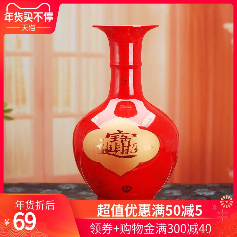 244 jingdezhen ceramics vase sitting room place, Chinese red paint a thriving business household decoration