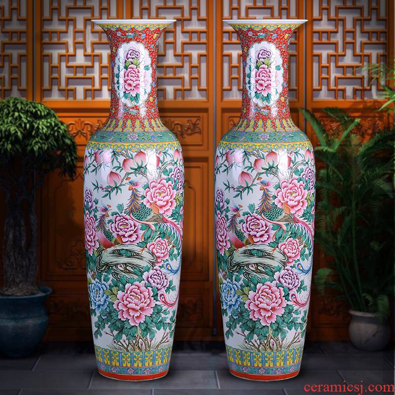 Jingdezhen ceramics craft pastel of large vase large - sized auspicious phoenix restoring ancient ways to the gauge of the sitting room adornment is placed