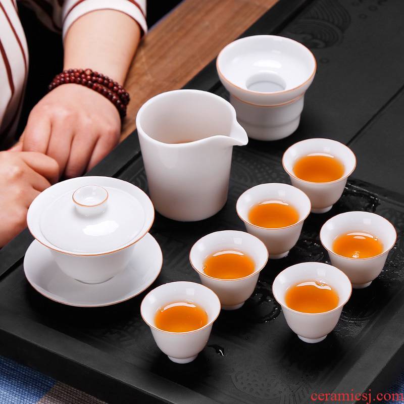 High white porcelain office six kung fu tea sets tea gift box combination Chinese modern ceramic tea cup