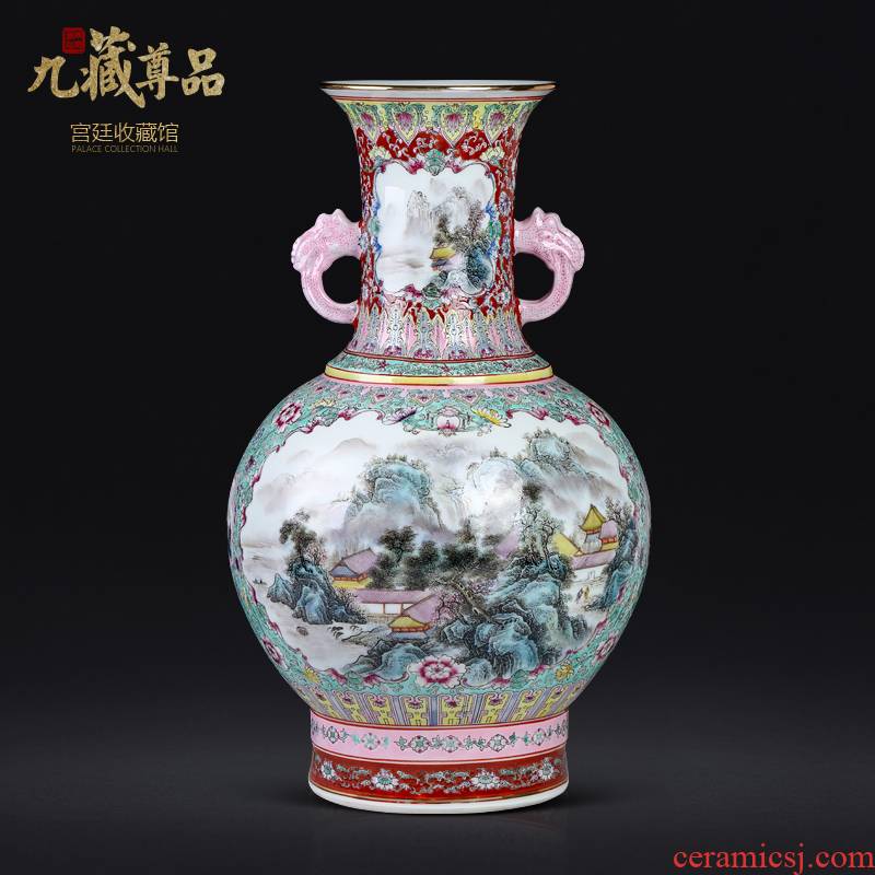 Jingdezhen ceramic hand - made pastel window landscape of the republic of China vase Chinese sitting room porch TV ark, flower arranging furnishing articles