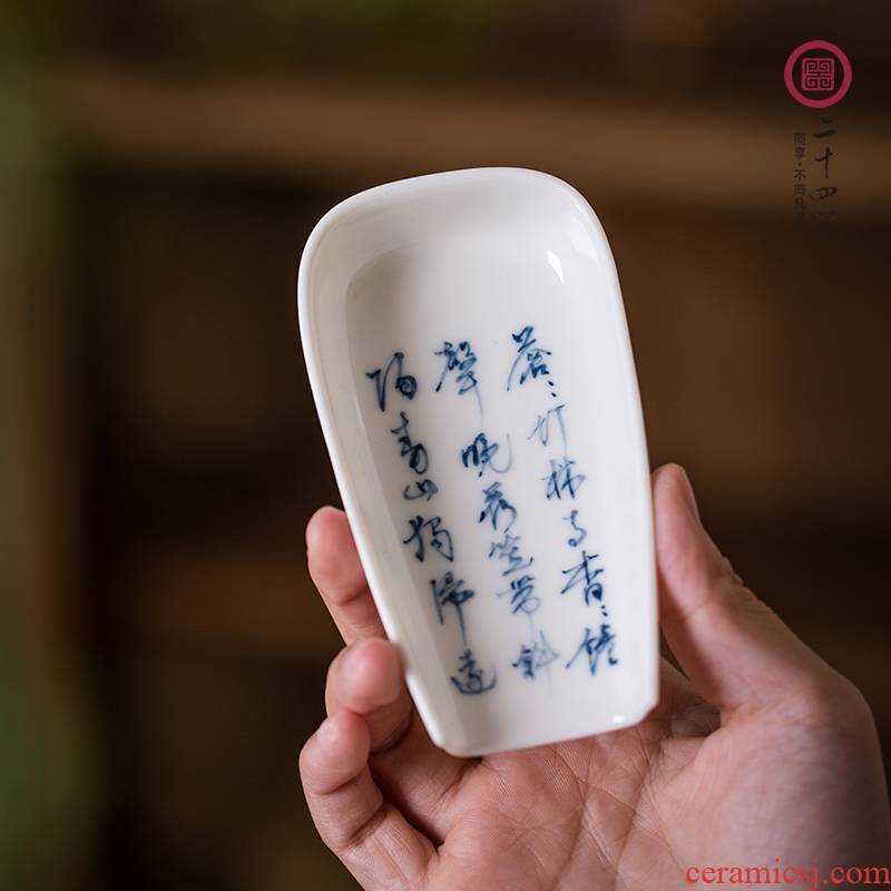 24 is pure manual zen hand - made of jingdezhen ceramic tea tea holder of blue and white porcelain tea wind restoring ancient ways
