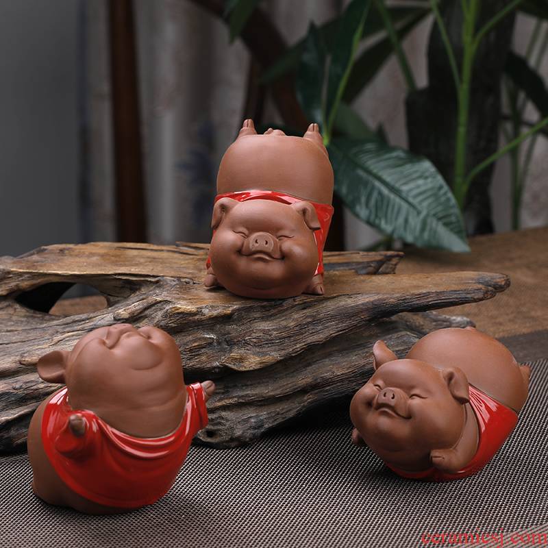 Creative lovely red ceramic piggy furnishing articles office tea tea pet home sitting room ark adornment furnishing articles