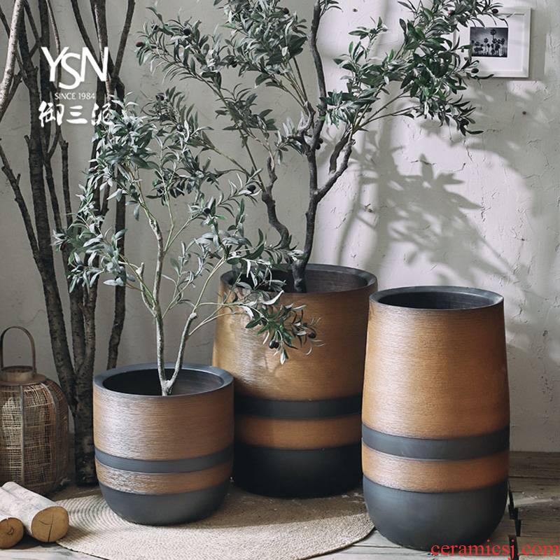 Royal three clay ceramic dark Nordic flowerpot ins wind green plant landscape garden is suing landscape flower bed in the living room