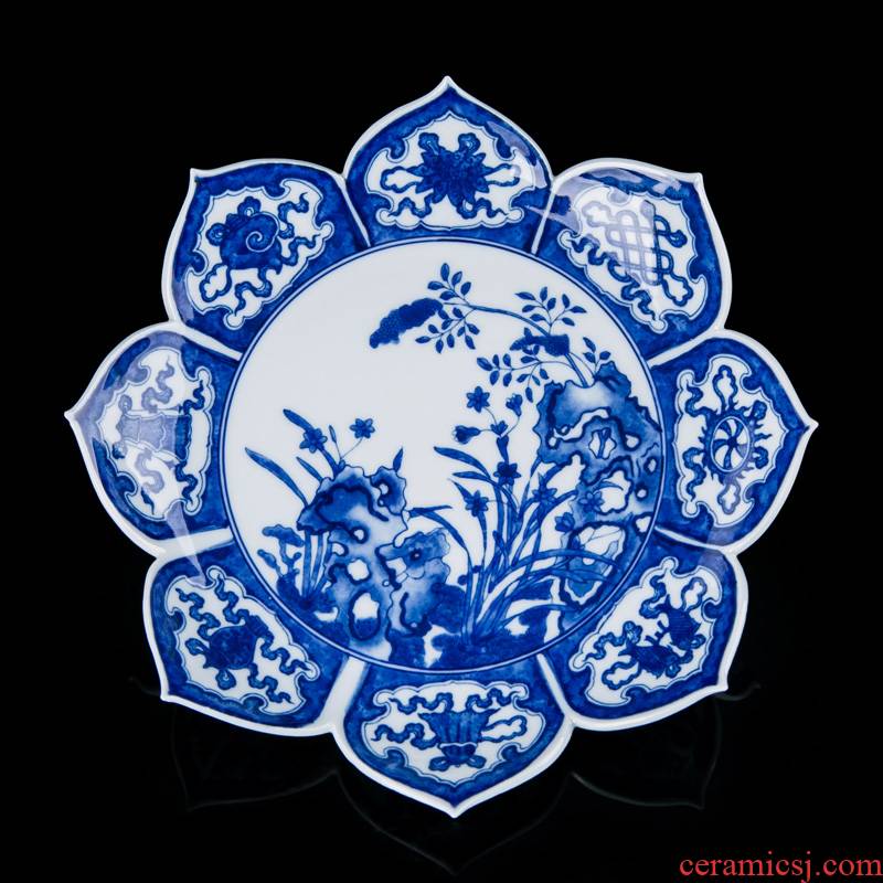 Jingdezhen ceramic antique blue and white place for plate of fruit bowl for buddhist hand - drawn plate decoration of Chinese style