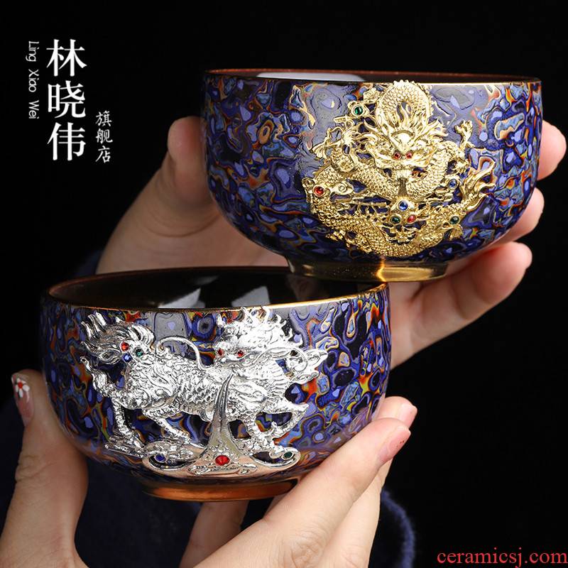 Up with ceramic cups coppering. As silver inlaid with silver big sample tea cup home master cup single CPU kung fu tea tea bowl