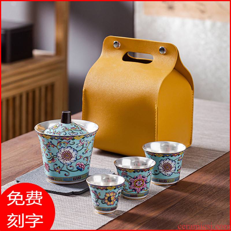Ceramic crack portable bag in a pot of three travel tea set suit small set of tureen single not hot silver tea set