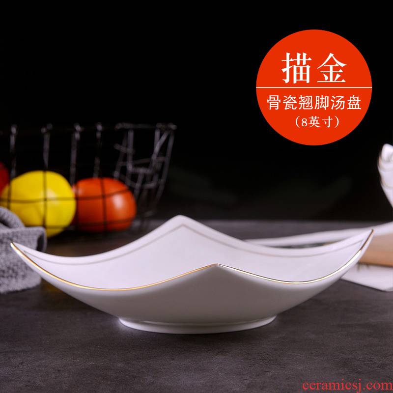 Jingdezhen ceramic checking gold 】 【 Japanese salad home household food dish soup plate ipads porcelain ideas become warped foot plate