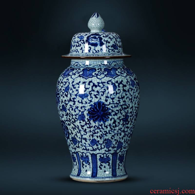 Jingdezhen ceramics hand - made general blue and white porcelain jar with cover large storage tank furnishing articles home ground adornment