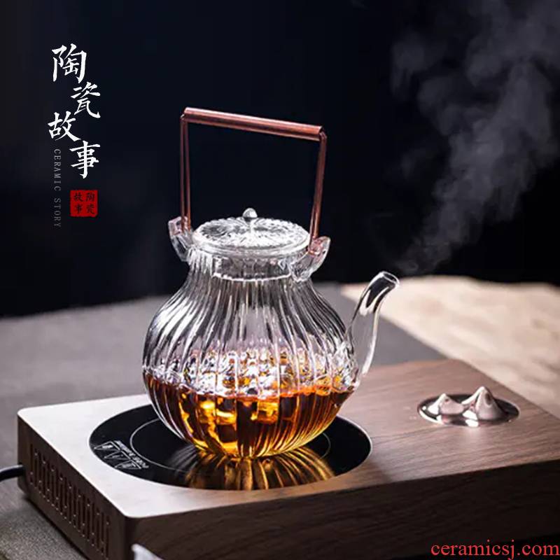Ceramic heat - resistant glass teapot tea Japanese and wind boiled tea story household girder single pot of tea kettle