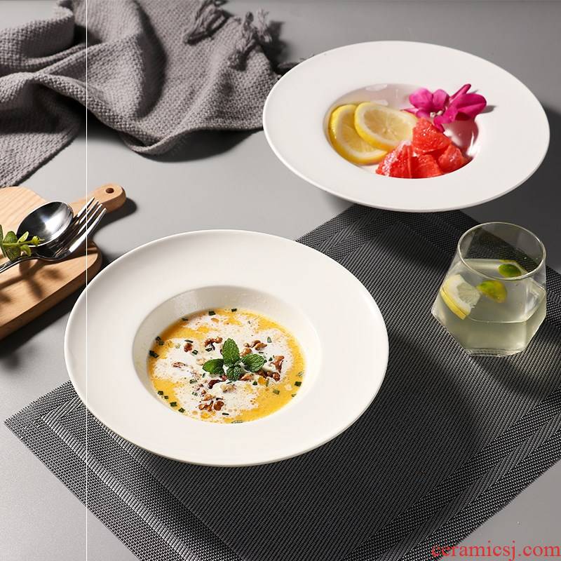 Pasta continental plate of straw hat soup plate ou bowl retro steak dish western - style food plate of Pasta dish ceramic white continental plate