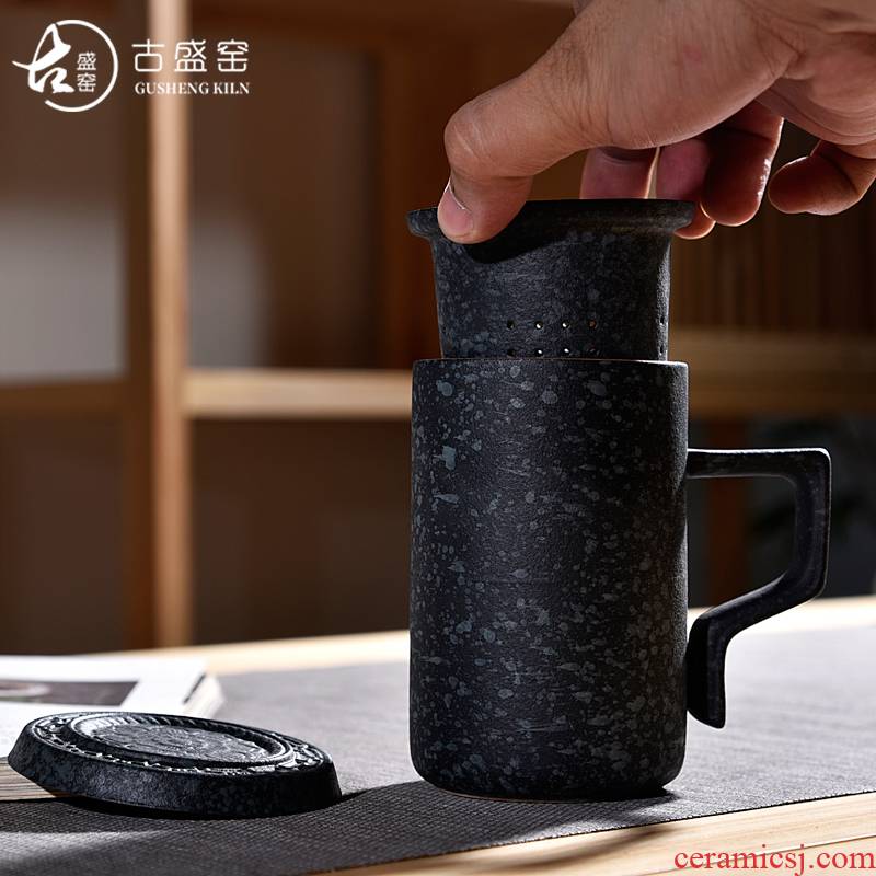 Ancient sheng up new creative simple but elegant keller with bladder office cup three - piece business partner hand ceramic cup