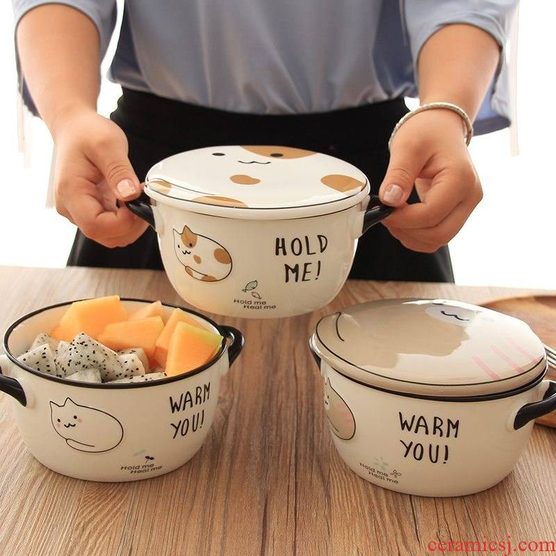 Special microwave ceramic bowl with cover office worker individual heat add tropical and thickening