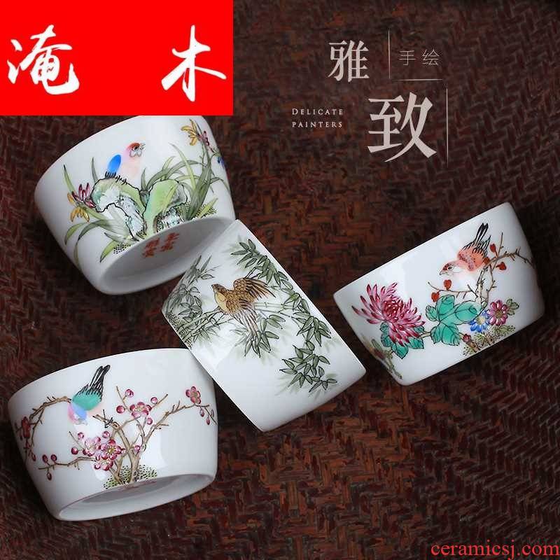 Submerged wood jingdezhen hand - made ceramic cups kung fu tea sets manual single cup powder enamel masters cup