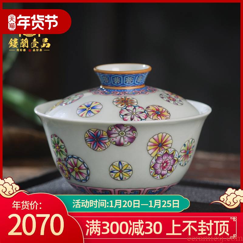 All hand - made pastel ball spend tureen jingdezhen three to tureen tea cups kunfu tea ware bowl with cover a single