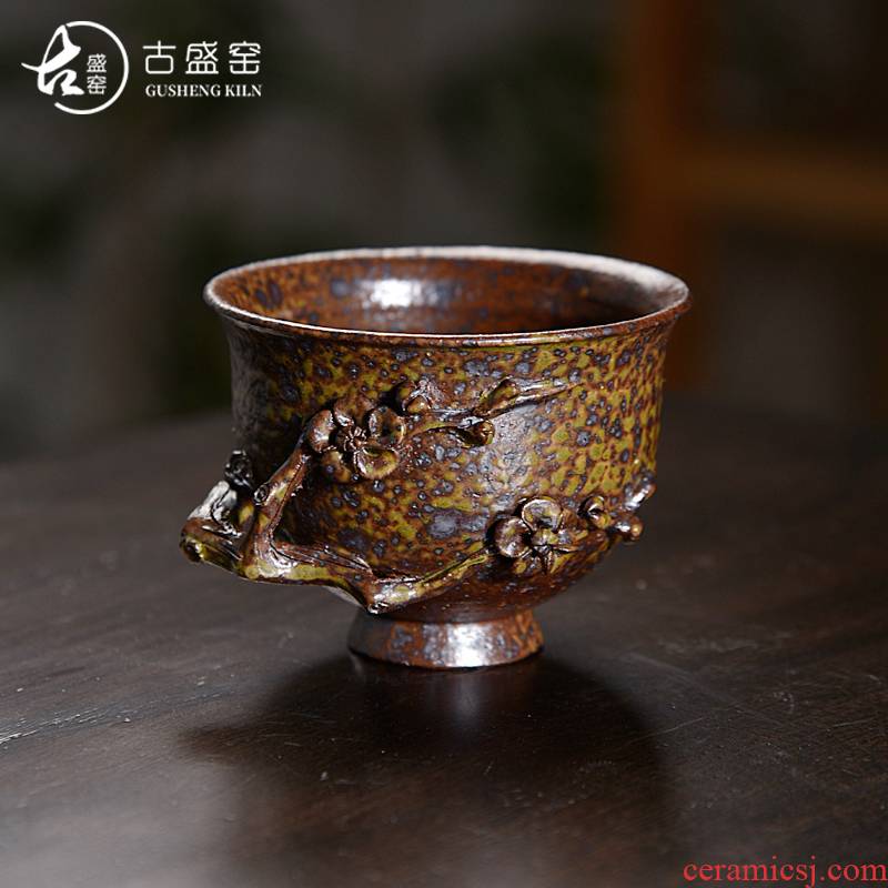 Ancient sheng coarse pottery up to burn masters cup of pure manual and old rock mud manual cup name plum cup sample tea cup ceramic cup