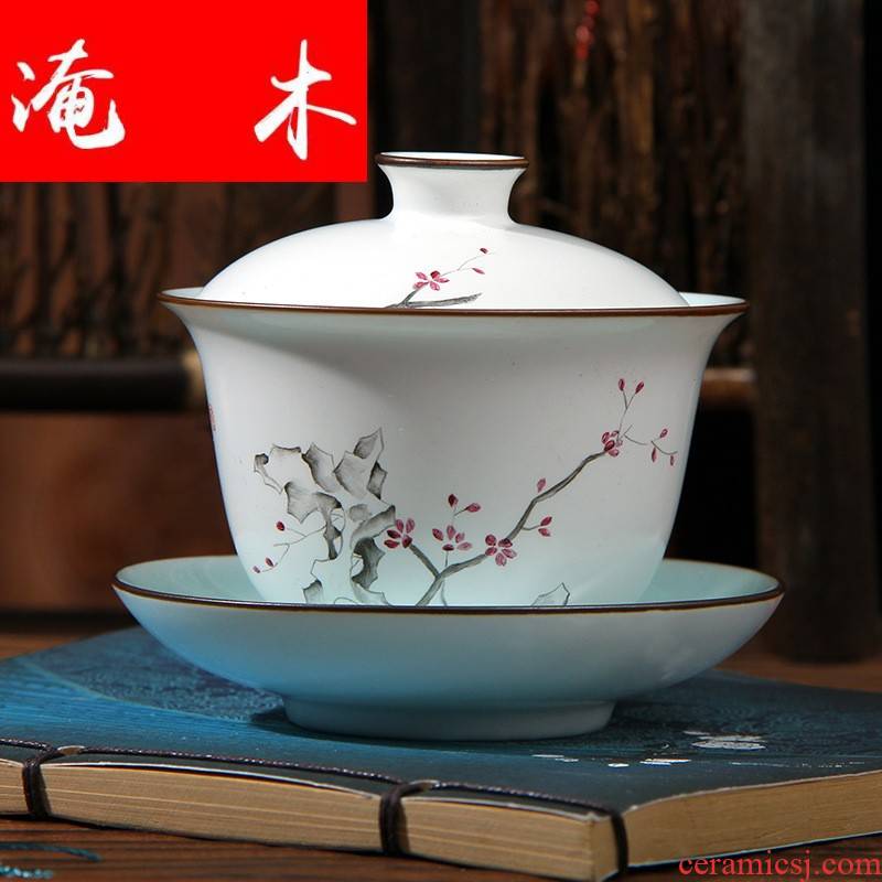 Submerged wood jingdezhen ceramic tureen trumpet kung fu tea cup tea bowl hand - made pastel fat white three cup