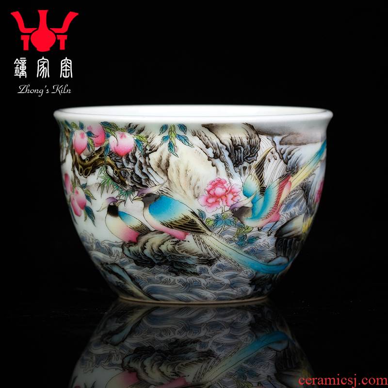 Clock home up jingdezhen tea master cup single cup all hand longevity enamel high - end sample tea cup of birthday gift