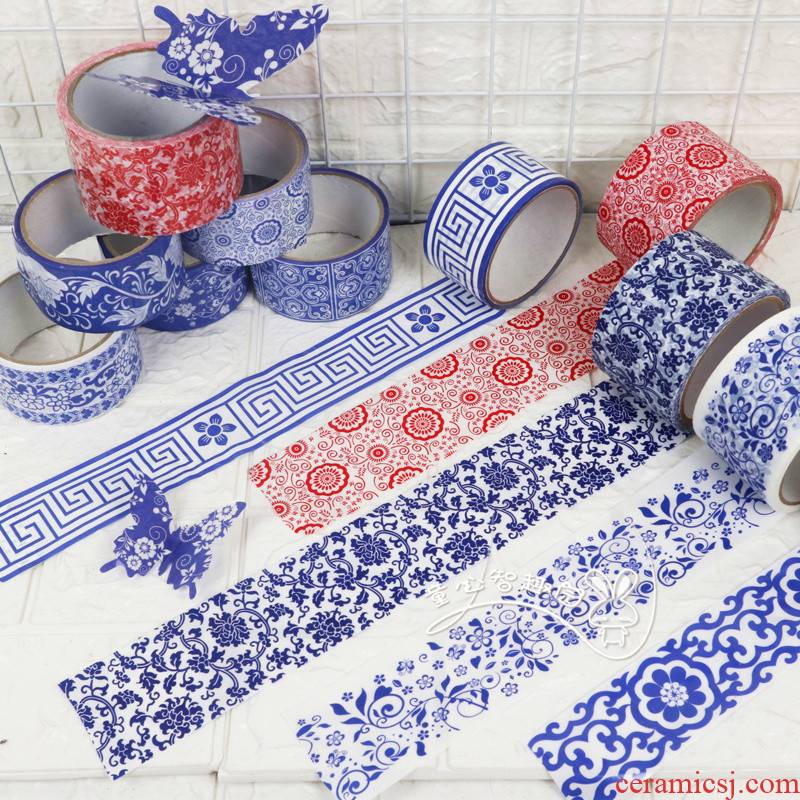 To embellish the kindergarten metope decorate tape stickers Chinese wind of blue and white porcelain decorative background wall stick DIY border