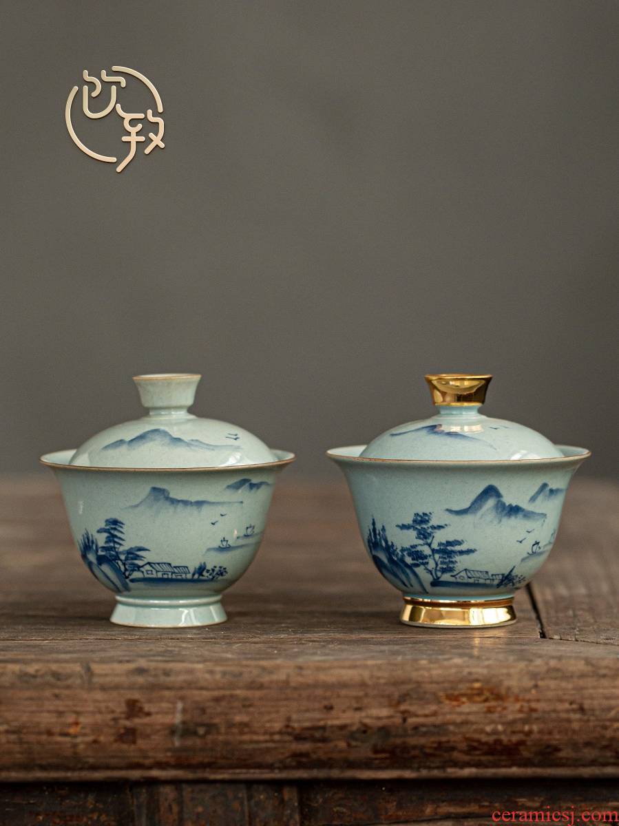 Ultimately responds to clay retro hand - made porcelain tureen large three ceramic manual single kung fu tea tea cups