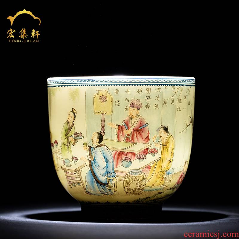 Colored enamel cup bowl jingdezhen ceramic masters cup of pure manual hand - made traditional antique figures in a single CPU