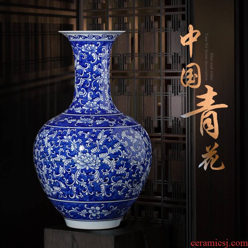 Jingdezhen ceramics antique hand - made large blue and white porcelain vase flower arrangement sitting room of Chinese style household adornment furnishing articles
