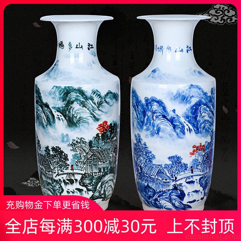 Jingdezhen ceramics hand - made scenery of large blue and white porcelain vase flower arranging the calligraphy and painting scroll cylinder furnishing articles sitting room