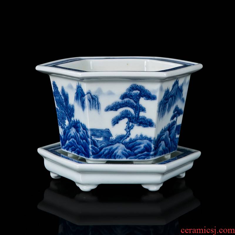 Jingdezhen porcelain hand - made flowerpot ceramic sitting room of Chinese style delicate checking flower pot in costly orchid flower POTS