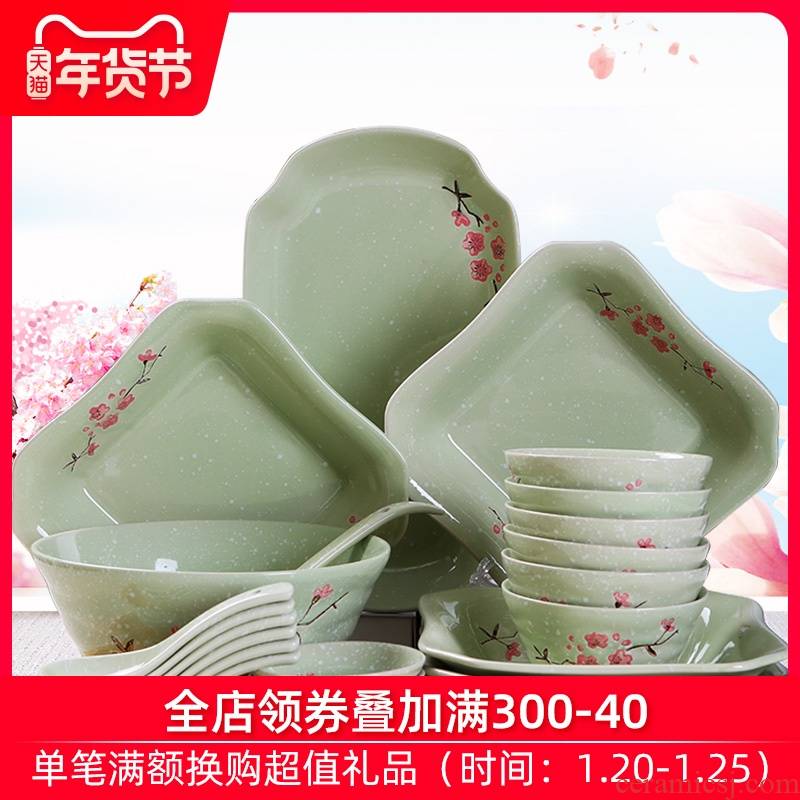 Square eat bread and butter plate combination of jingdezhen ceramic dishes suit Japanese ipads China noodles in soup bowl 2 4 dishes
