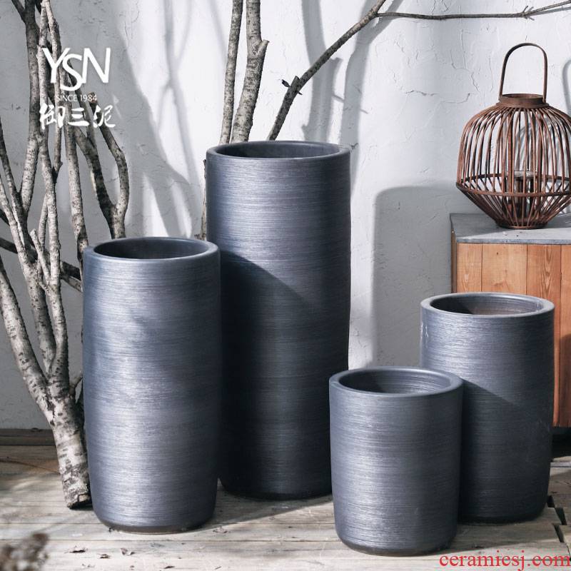 Royal three black mud Nordic contracted ceramic flower pot flower bed modern indoor and is suing decoration green plant to heavy plant furnishing articles
