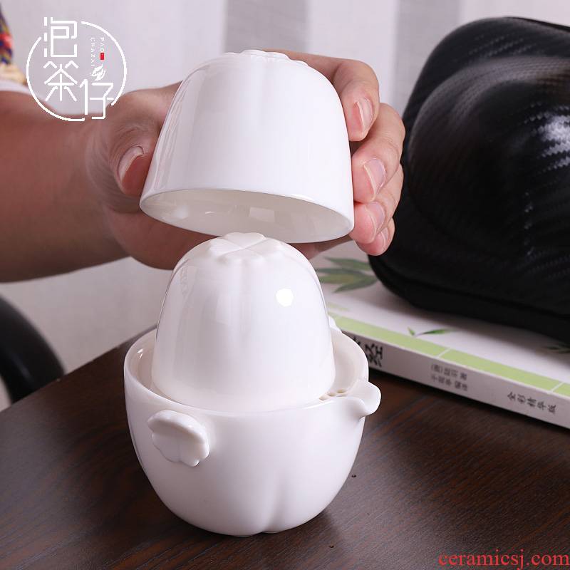 Make tea wang dehua white porcelain crack cup travel portable two ceramic tea pot set a pot of two cups of household