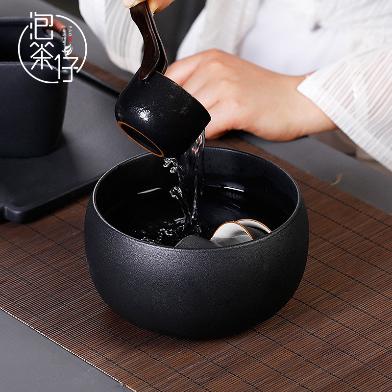 Retro large household coarse ceramic tea wash bowl washing teacups basin water jar tea kungfu tea accessories