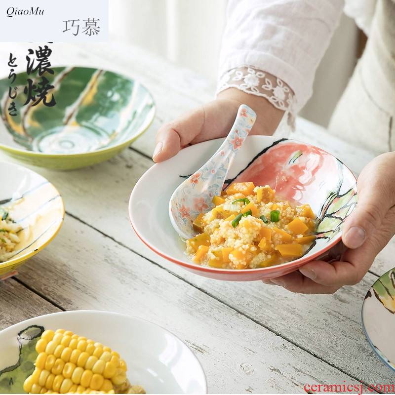 Qiao mu Japanese hand - made of 7 inches dish plate creative household ceramics tableware plate fruit bowl, lovely snack plate